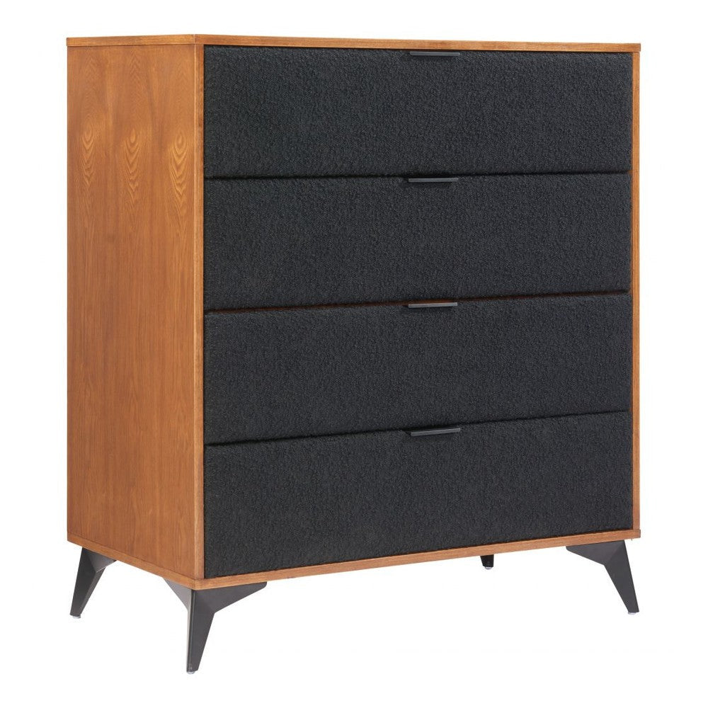Zarif Chest Zuo 110655 | Shearling Style Polyester Fabric, Ash, Veneer MDF, Powder Coated Steel | Black & Walnut
