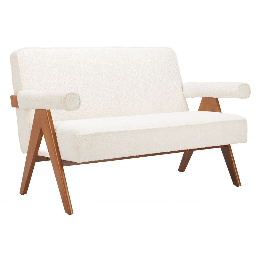 Encanto Loveseat Zuo 110659 | Textured Polyester Fabric, Rubberwood | Ivory