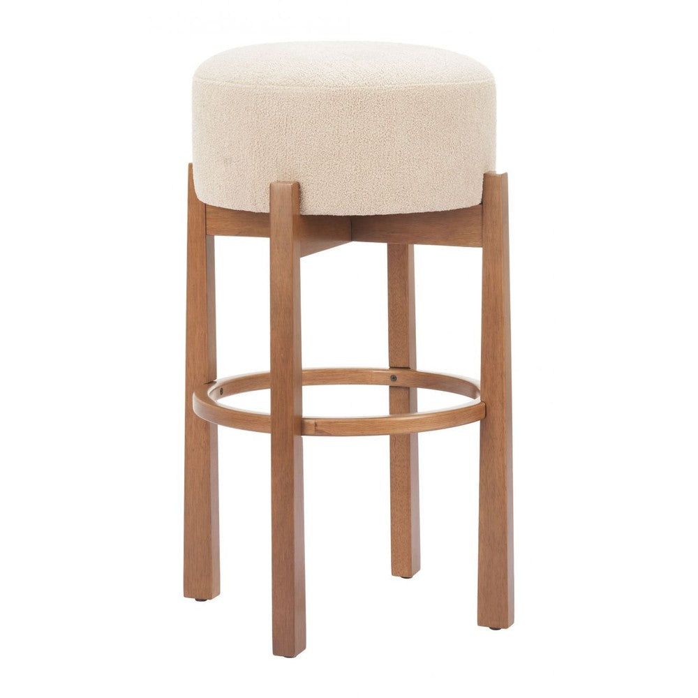 Nade Barstool Zuo 110661 | Textured Polyester Fabric, Rubberwood | Beige & Walnut