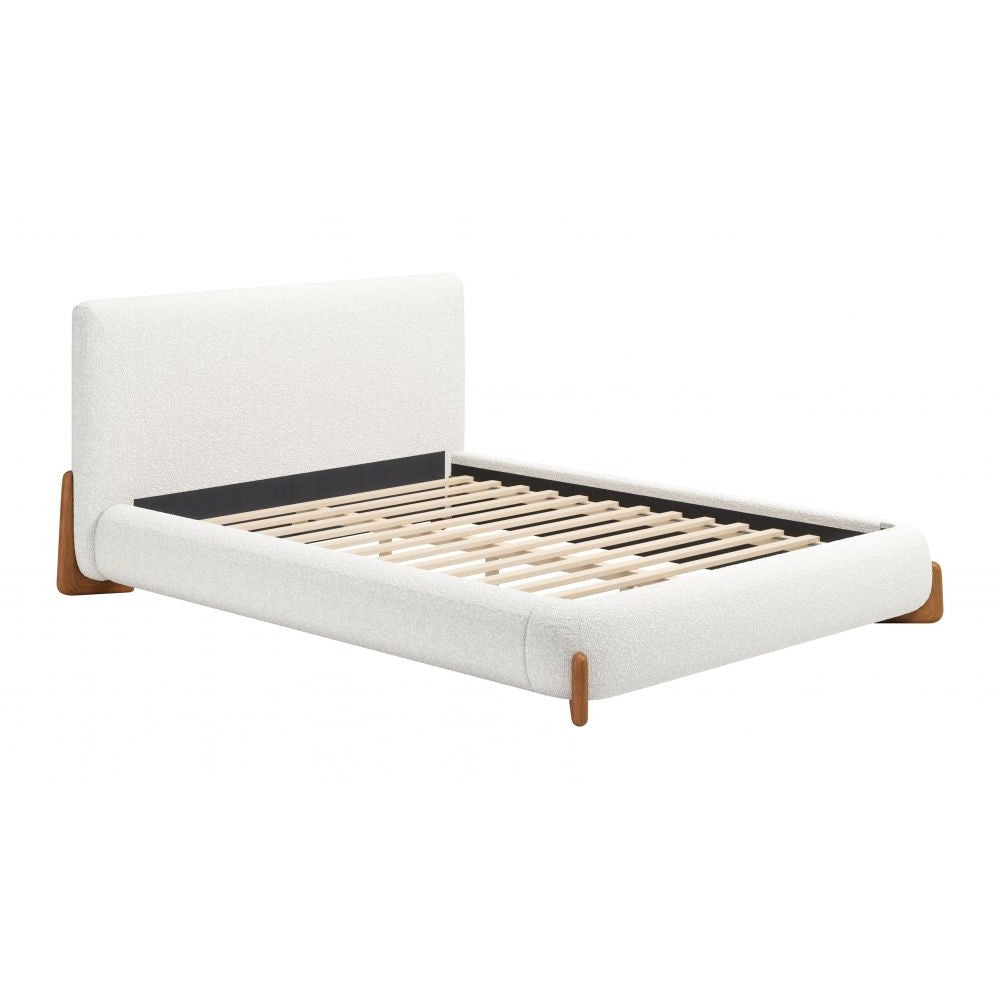Baris Queen Bed Zuo 110663 | Textured Polyester Fabric, Rubberwood, MDF | Ivory