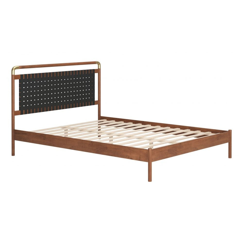 Netz Queen Bed Zuo 110666 | Faux Leather, Rubberwood, MDF | Black & Walnut