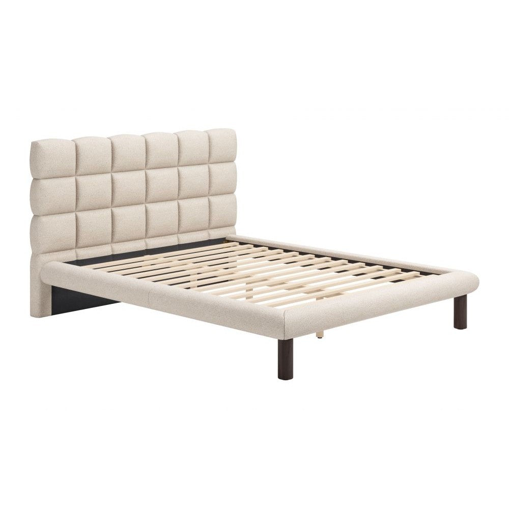 Placid Queen Bed Zuo 110668 | Shearling Style Polyester Fabric, Rubberwood, MDF | Beige