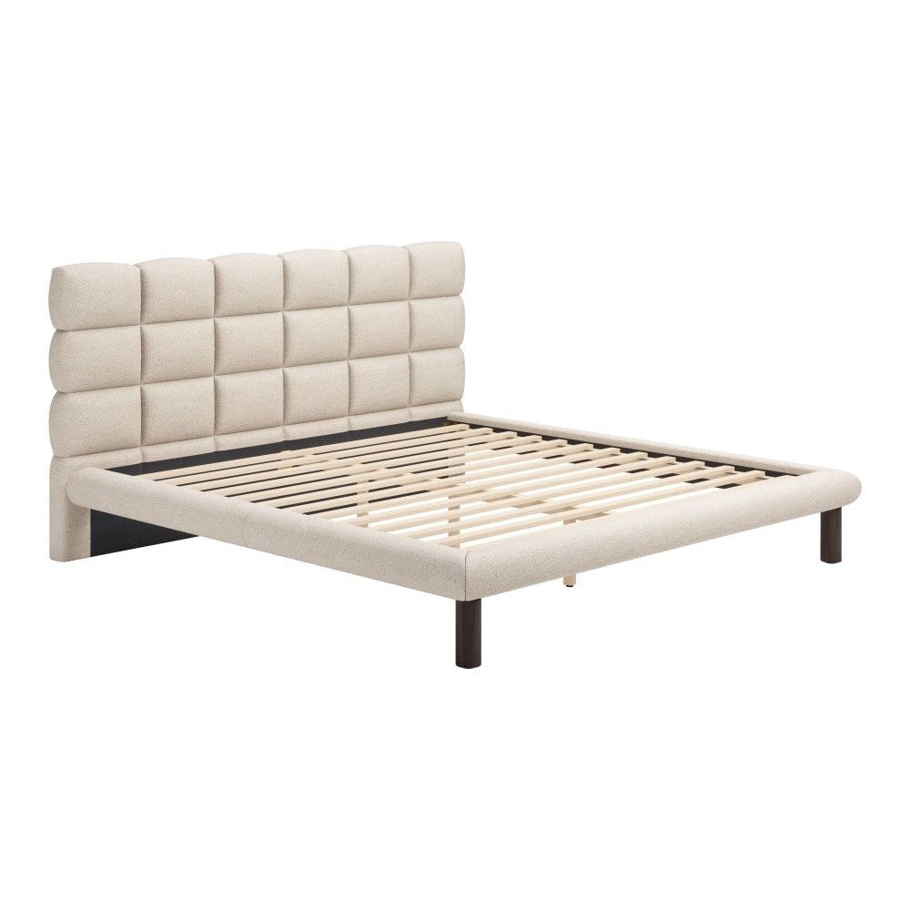 Placid King Bed Zuo 110669 | Shearling Style Polyester Fabric, Rubberwood, MDF | Beige