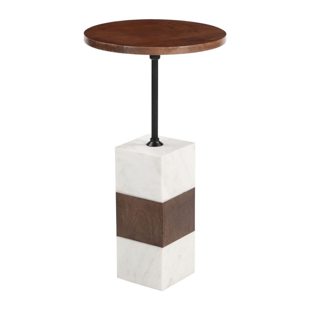 Stuk Side Table Zuo 110673 | Natural Marble, Mango Wood, Iron | Brown & White