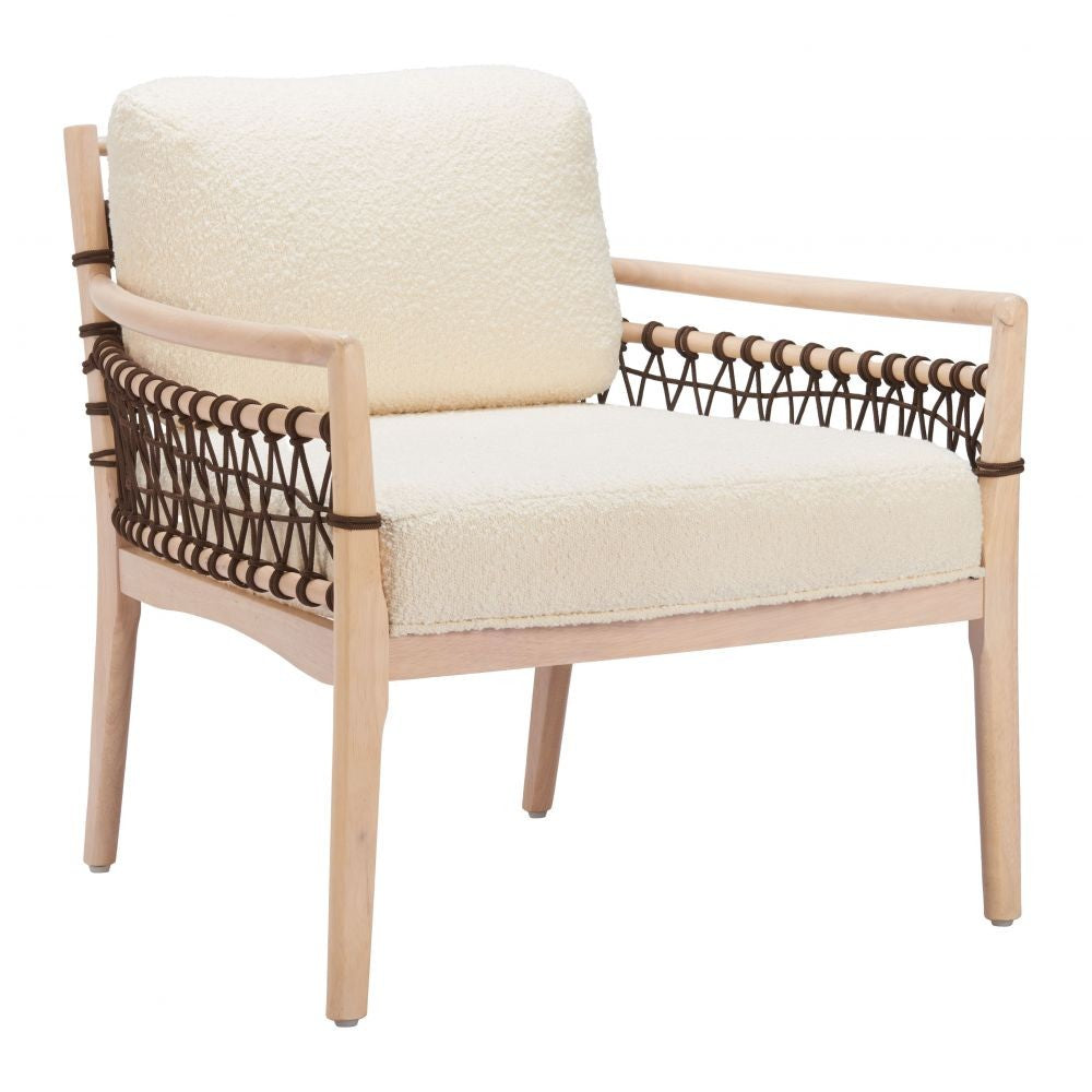 Wezly Accent Chair Zuo 110687 | Textured Polyester Fabric, Whitewashed, Rubberwood, 100% Polypropylene | Ivory
