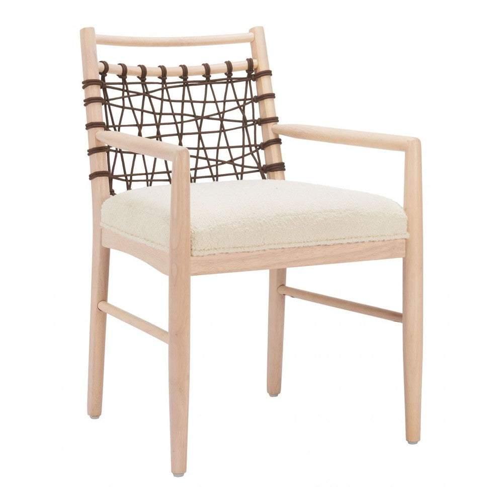 Wezly Dining Chair Zuo 110689 | Textured Polyester Fabric, Whitewashed, Rubberwood, 100% Polypropylene | Ivory