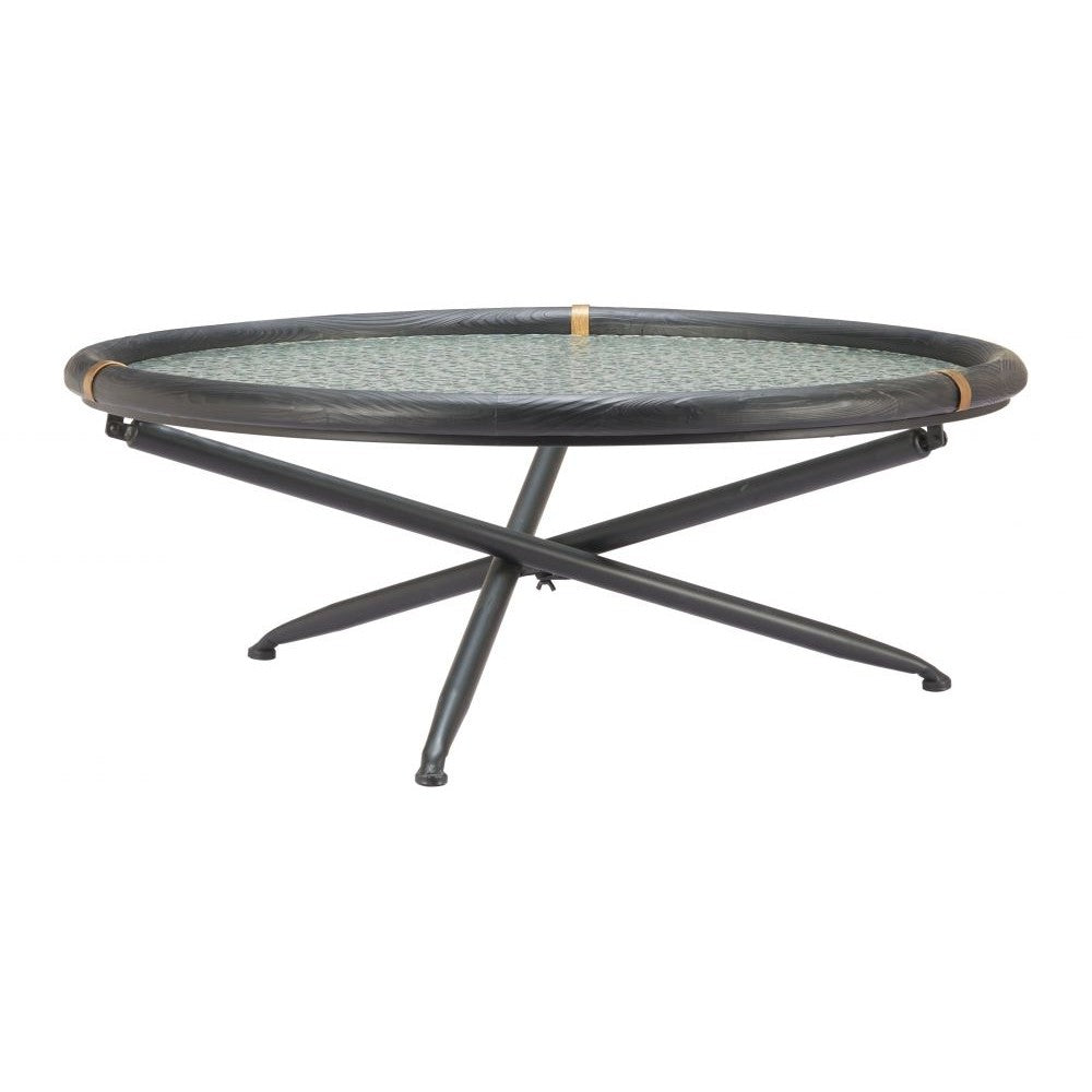 Aneis Coffee Table Zuo 110724 | Tempered Rippled Glass, Fir Wood, Steel | Black