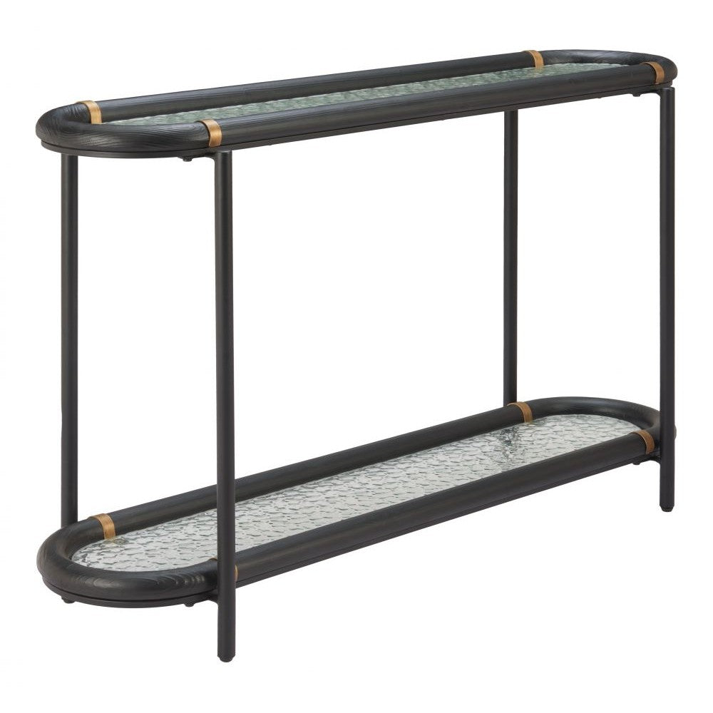 Aneis Console Table Zuo 110725 | Tempered Rippled Glass, Fir Wood, Steel | Black
