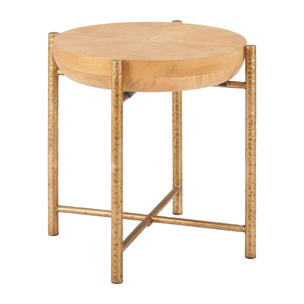 Halva Side Table Zuo 110748 | Wood Veneer MDF, Hammered Steel | Natural
