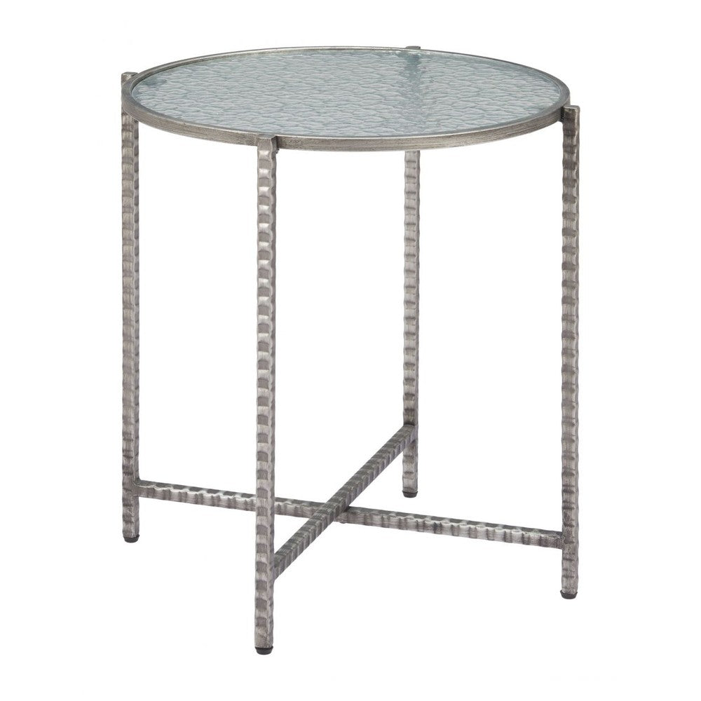 Vetro Side Table Zuo 110749 | Rippled Glass, Hammered Steel | Silver