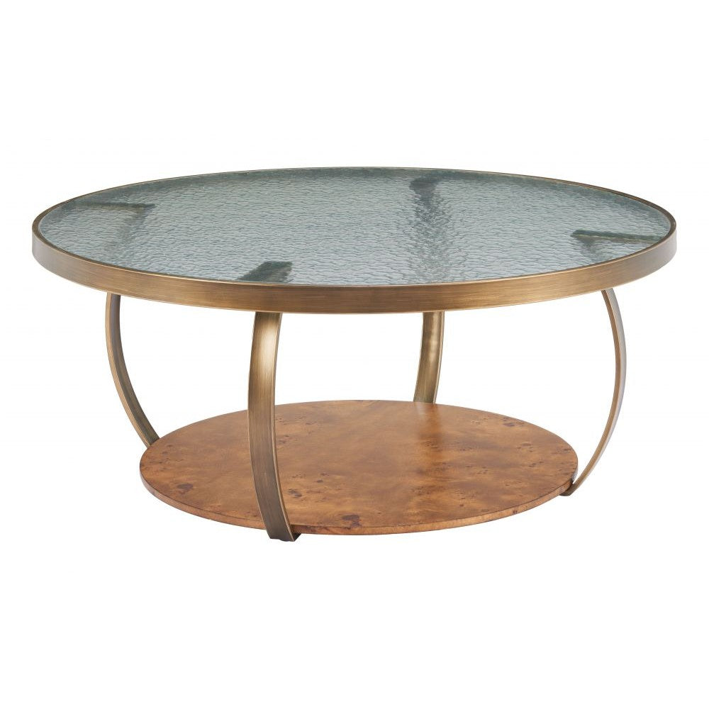 Gara Coffee Table Zuo 110755 | Wavy Glass, Powder Coated, Steel, Burl Veneer MDF | Multicolor