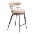 Saku Swivel Counter Stool Zuo 110820 | Textured Polyester Fabric, Powder Coated Steel | Beige & Brown
