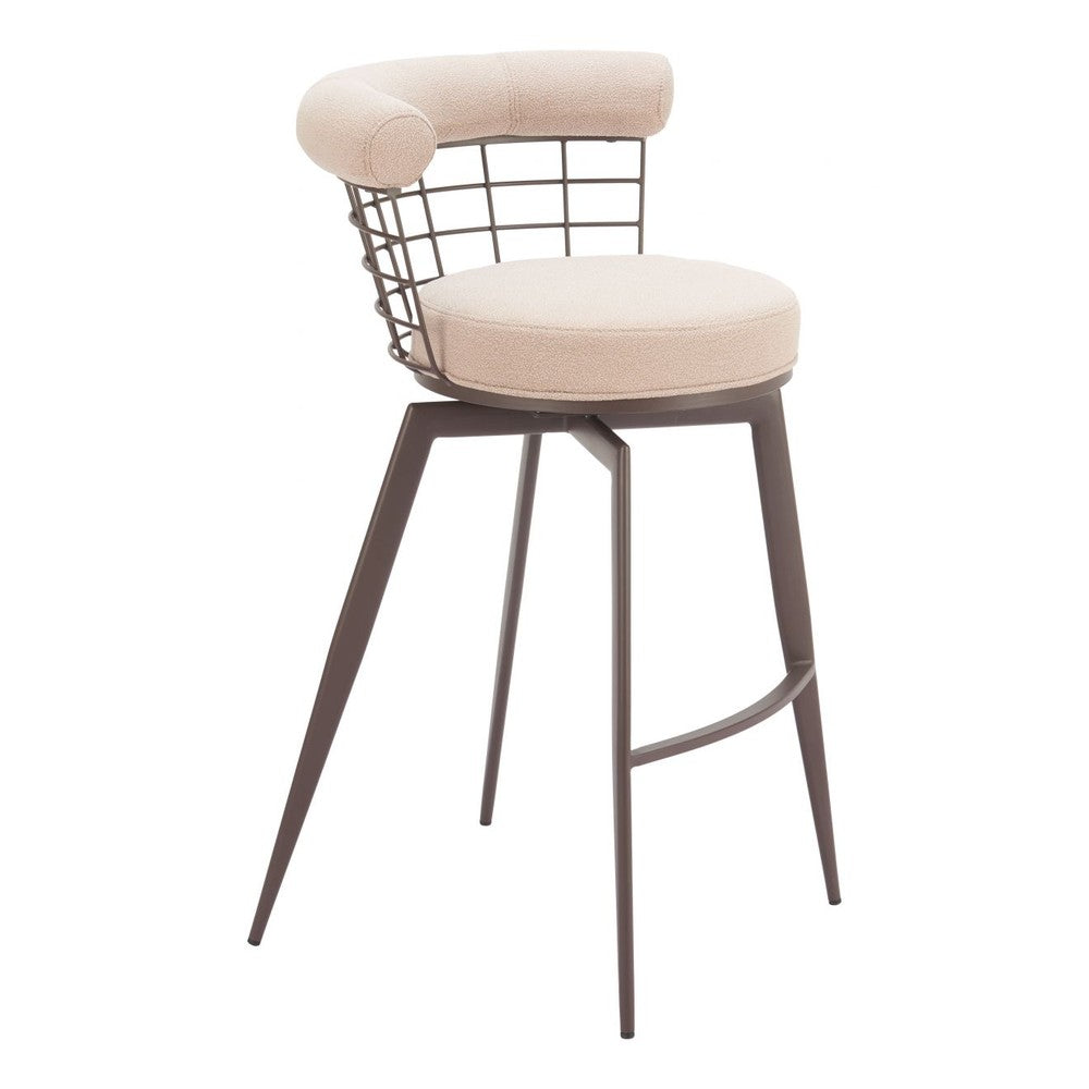 Saku Swivel Barstool Zuo 110821 | Textured Polyester Fabric, Powder Coated Steel | Beige & Brown