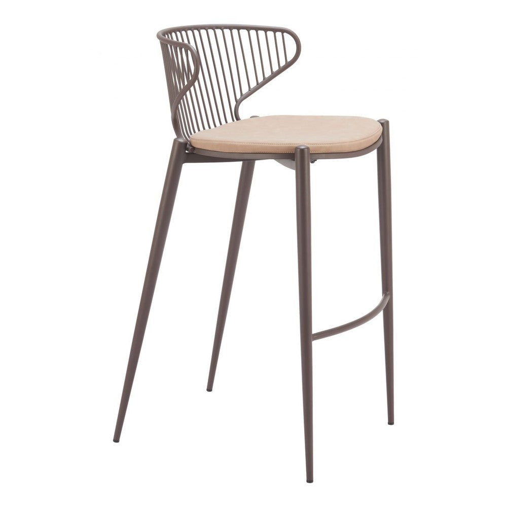 Silues Barstool Zuo 110824 | Faux Leather, Powder Coated Steel | Taupe & Brown