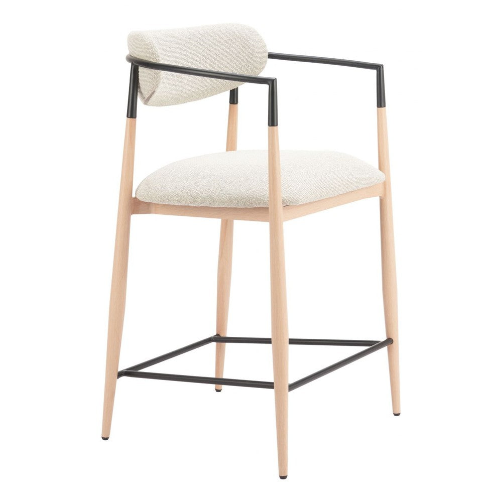 Equinox Counter Stool Zuo 110854 | Textured Polyester Fabric, Powder, Coated Steel, Faux Wood Steel | Oyster Gray & Natural