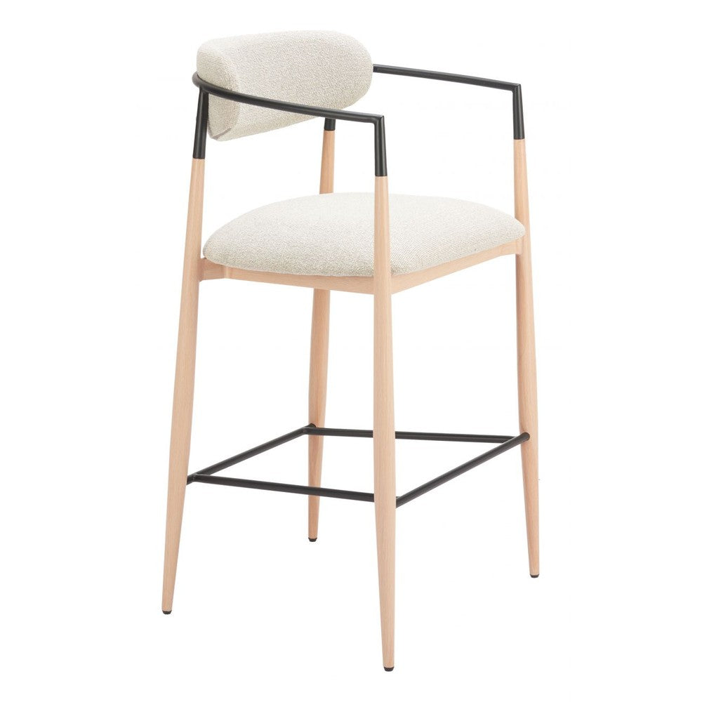 Equinox Barstool Zuo 110855 | Textured Polyester Fabric, Powder, Coated Steel, Faux Wood Steel | Oyster Gray & Natural