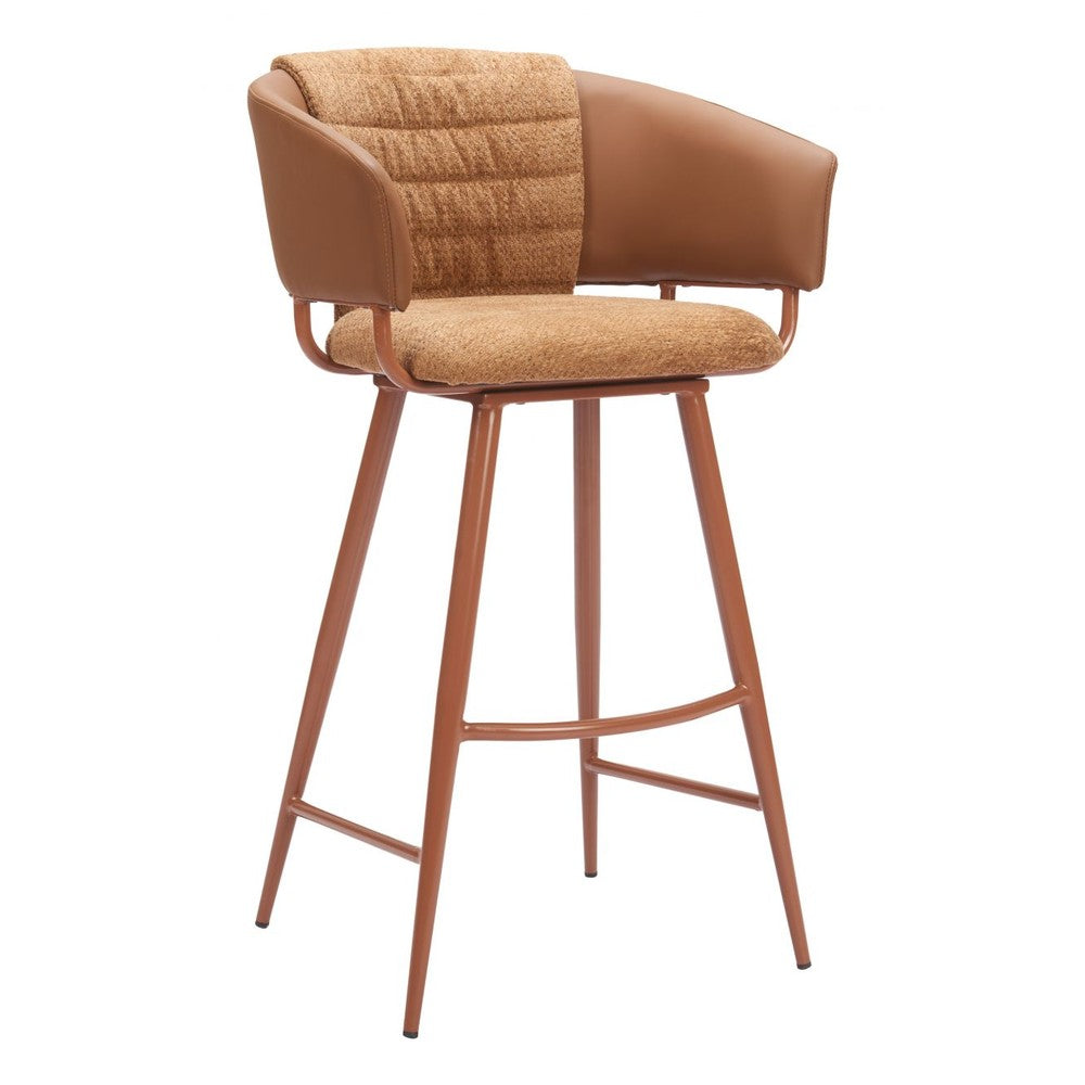 Juno Barstool Zuo 110867 | Polyester Fabric, Faux Leather, PVC, Powder Coated Steel | Brown