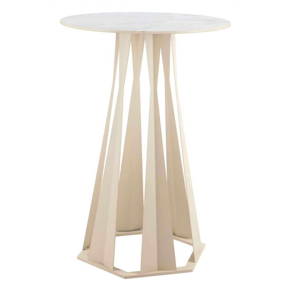 Axis Bar Table Zuo 110868 | Sintered Stone Faux Marble, Powder Coated Steel | White