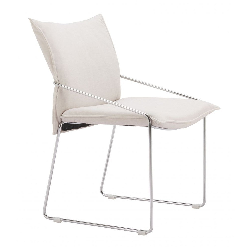 Pola Dining Chair Zuo 110869 | Poly Linen Fabric, Chromed Steel | White