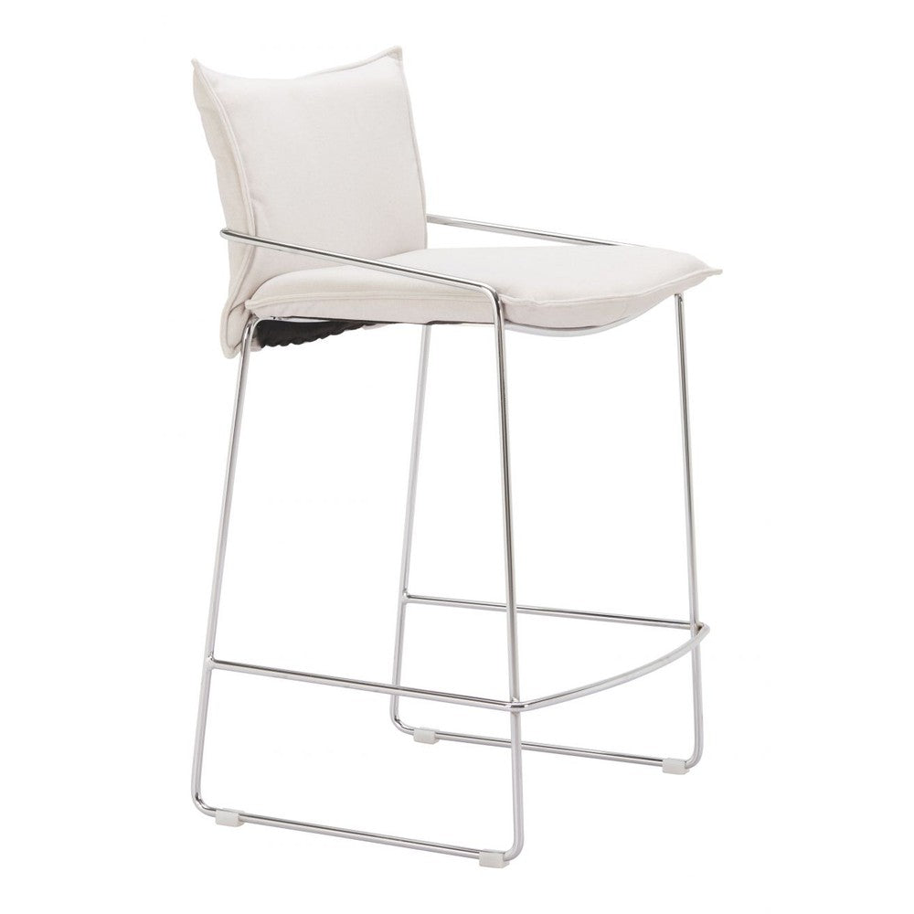 Pola Counter Stool Zuo 110872 | Poly Linen Fabric, Chromed Steel | White