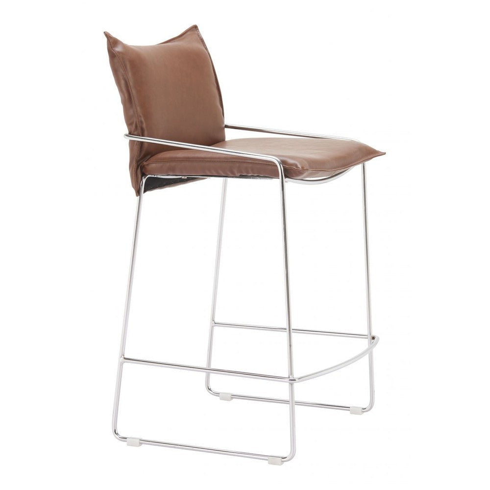 Pola Counter Stool Zuo 110873 | Faux Leather, Chromed Steel | Brown