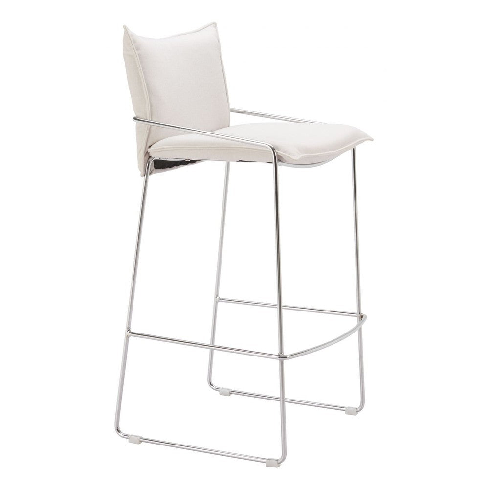 Pola Barstool Zuo 110875 | Poly Linen Fabric, Chromed Steel | White