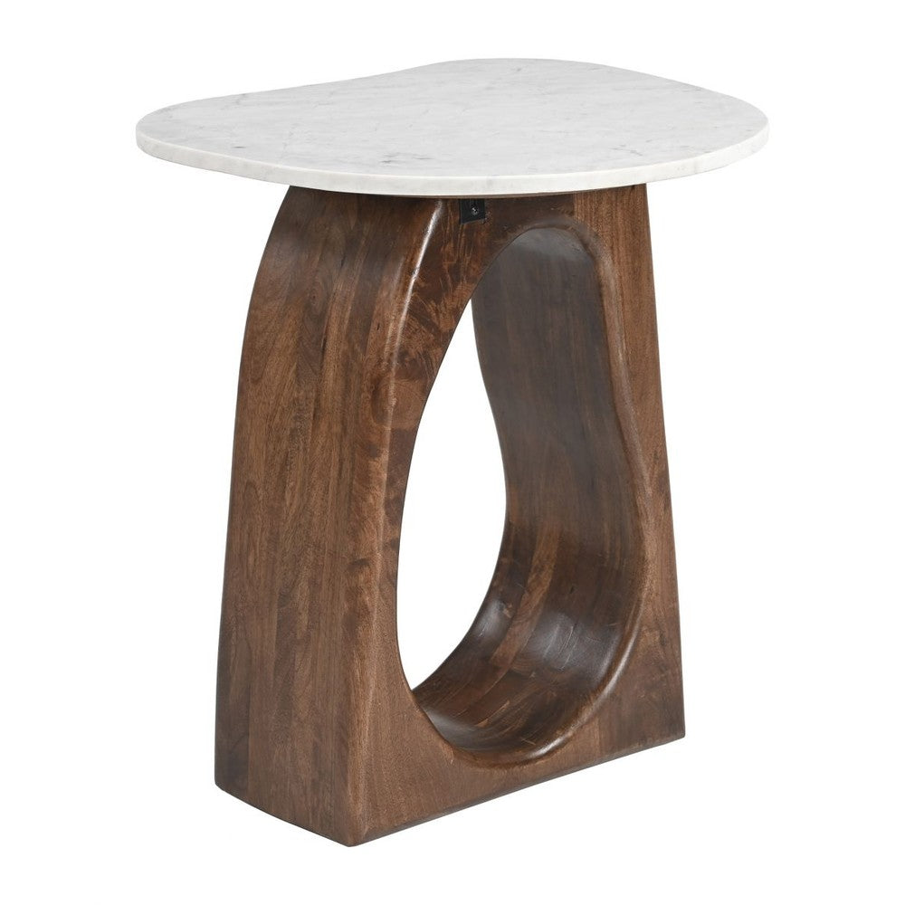 Vara Side Table Zuo 110934 | Marble, MDF, Mango Wood | White & Walnut