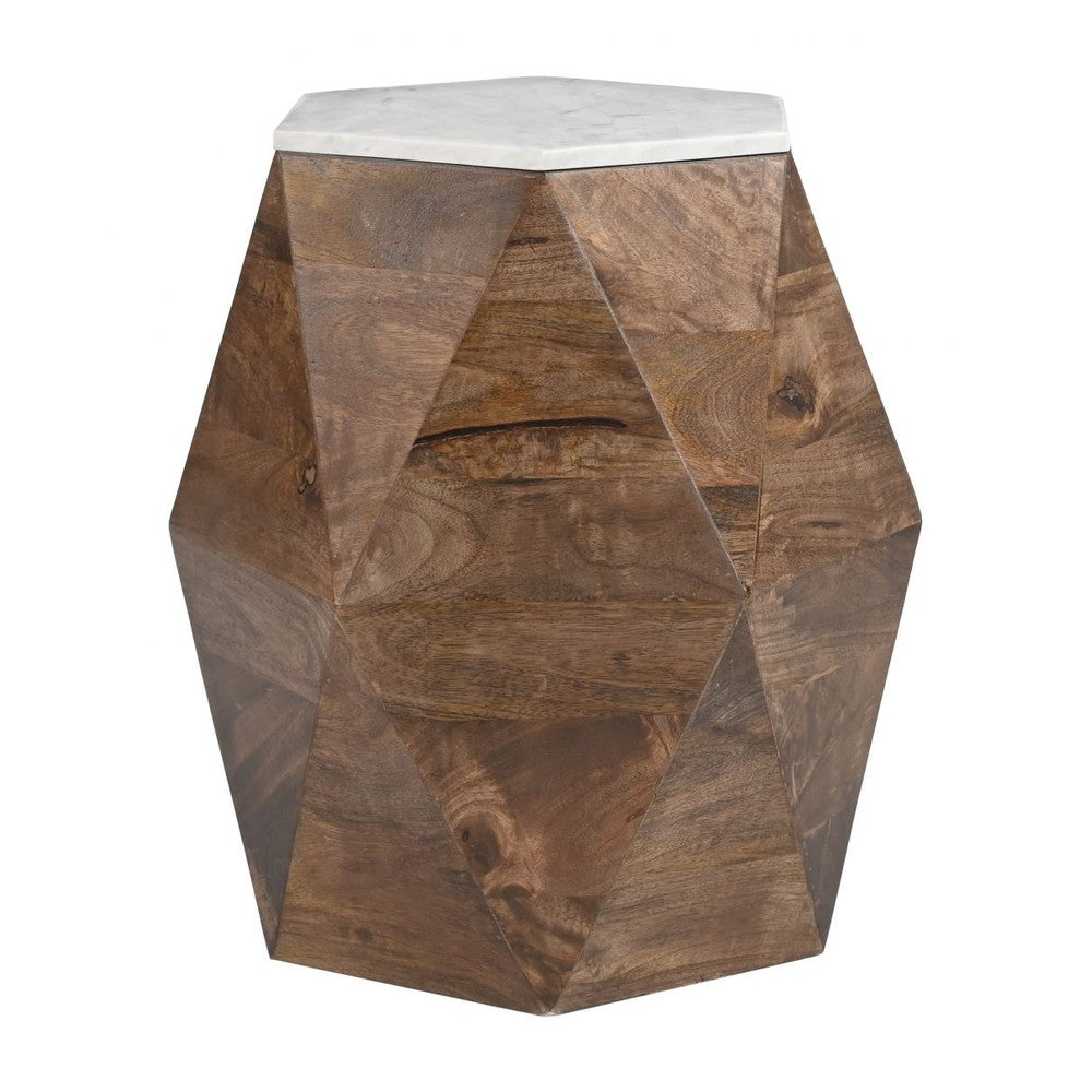 Bisel Side Table Zuo 110935 | Natural Marble, Laminated, Solid Mango Wood, MDF | White & Walnut