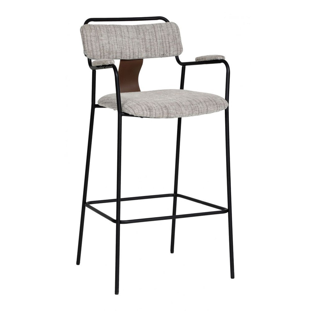 Couva Barstool Zuo 110937 | Chenille Polyester Fabric, Faux, Leather, Powder Coated Steel | Gray Tweed
