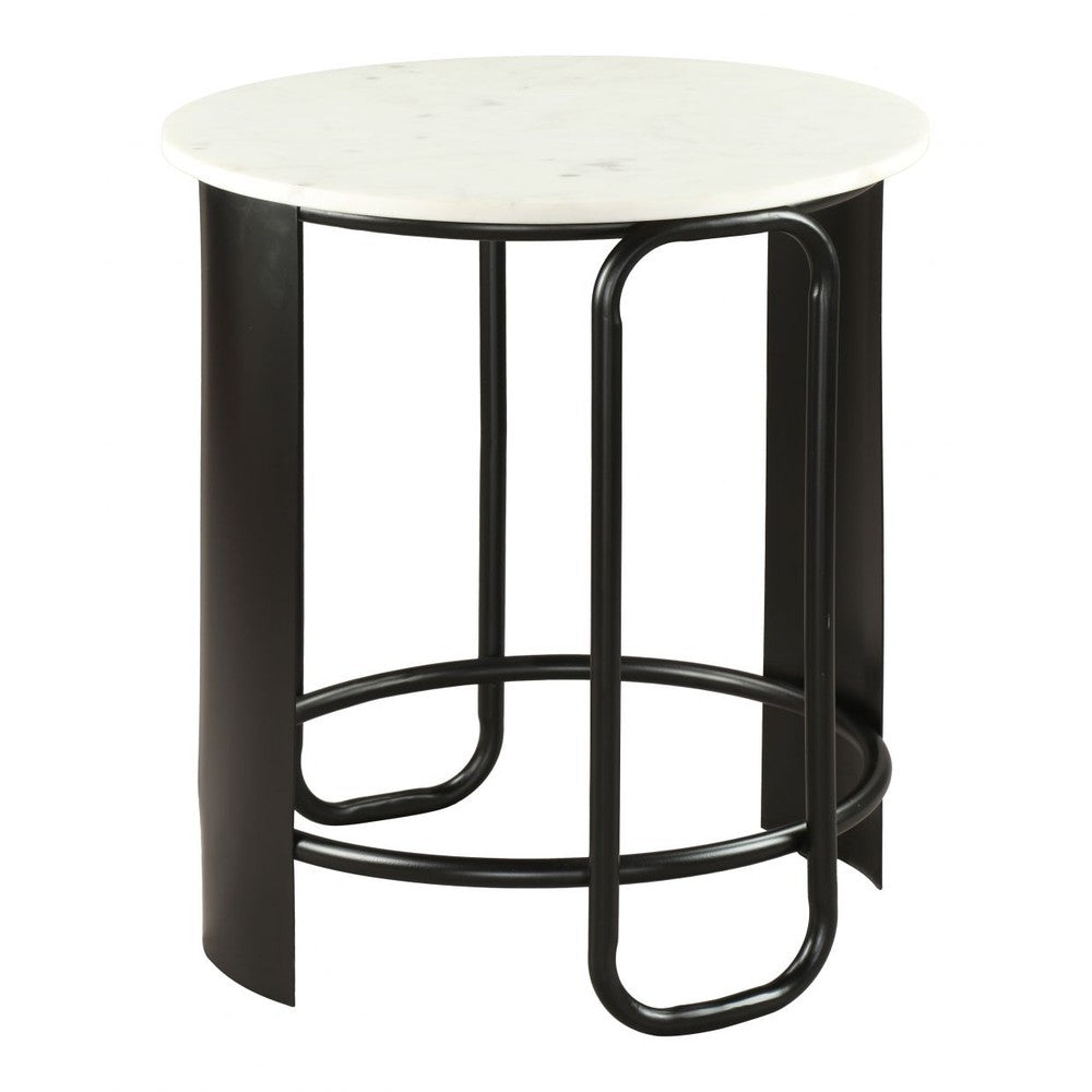 Obel Side Table Zuo 110948 | Natural Marble, Powder Coated Steel | White & Black