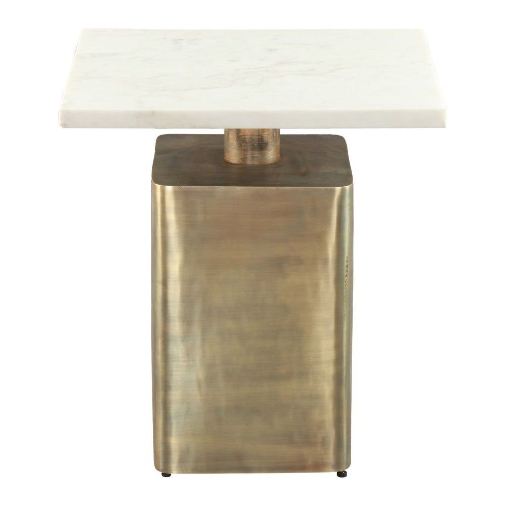 Nyra Side Table Zuo 110952 | Natural Marble, Electroplated Iron, MDF, Iron | White & Brass