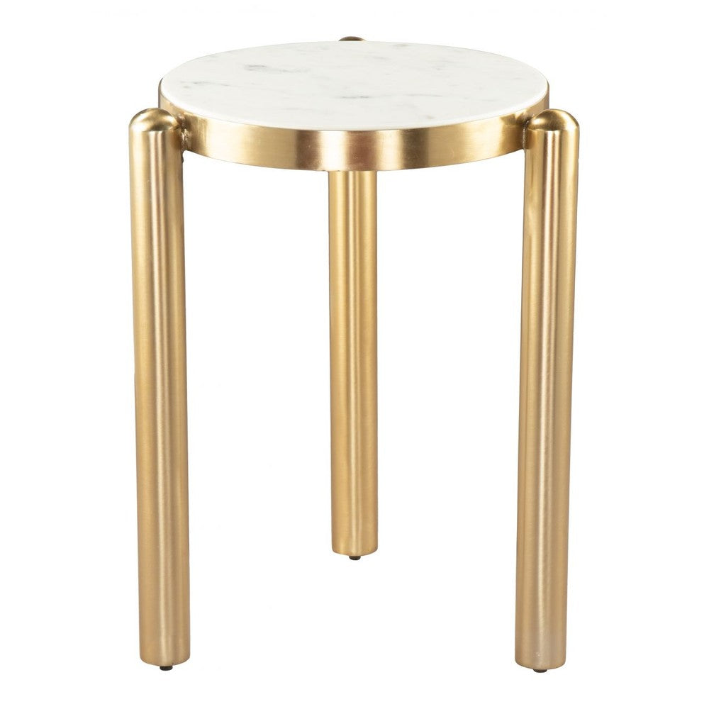 Noan Side Table Zuo 110954 | Marble, MDF, Electroplated Iron | White & Gold