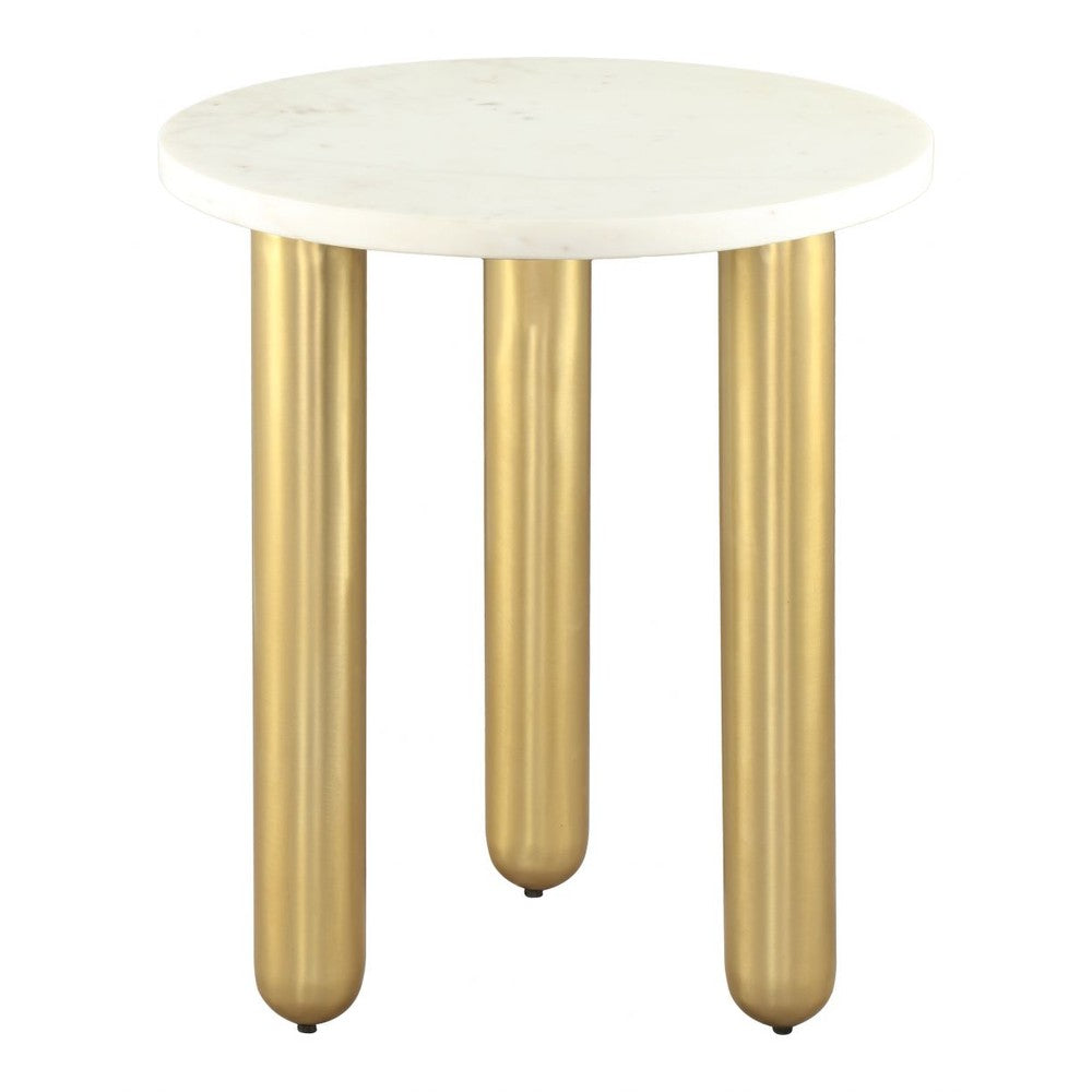 Aven Side Table Zuo 110955 | Natural Marble, Electroplated Iron, MDF, Iron | White & Gold