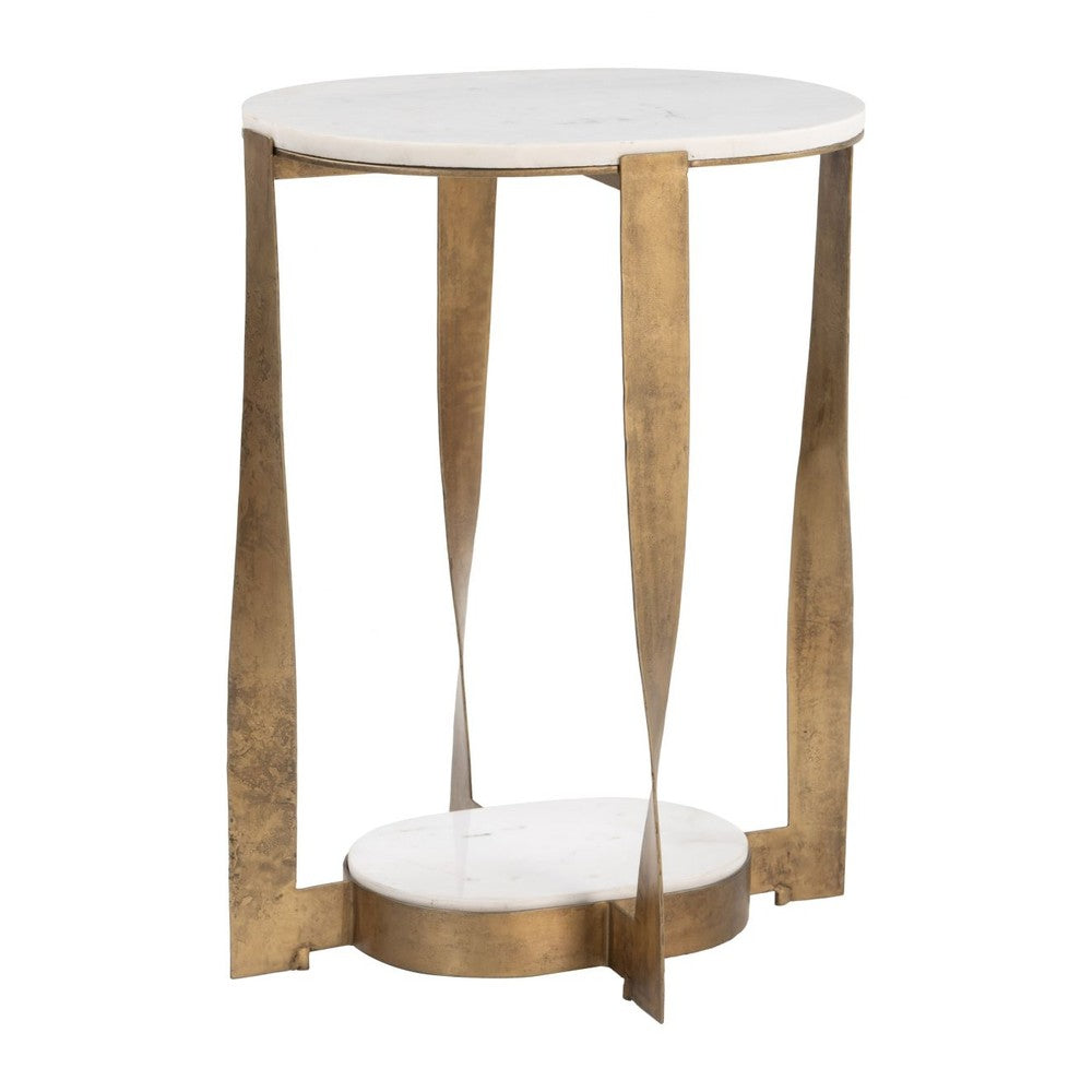 Orion Accent Table Zuo 110978 | Natural Marble, Electroplated Iron, MDF | White & Brass