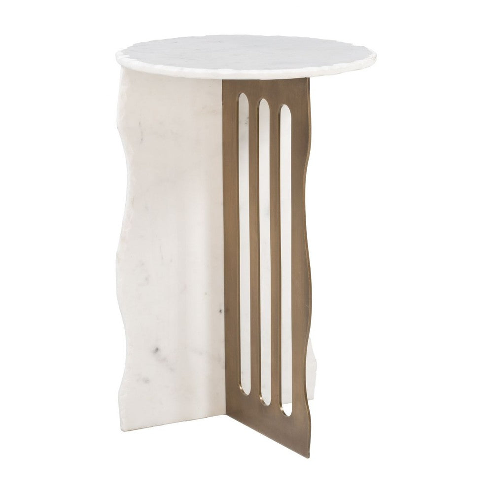 Rubo Accent Table Zuo 110981 | Natural Marble, Electroplated Iron, MDF | White & Brass