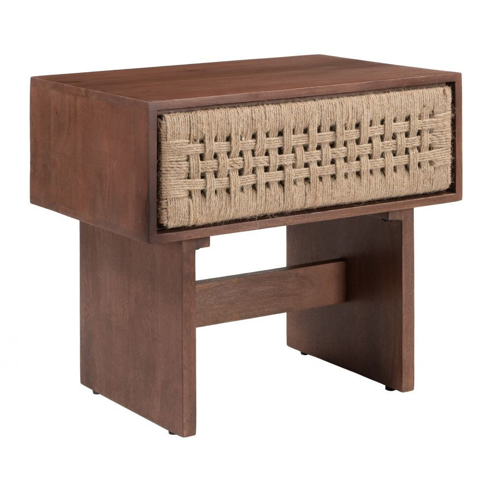 Amaria Nightstand Zuo 111018 | Solid Mango Wood, MDF, Jute | Natural & Walnut