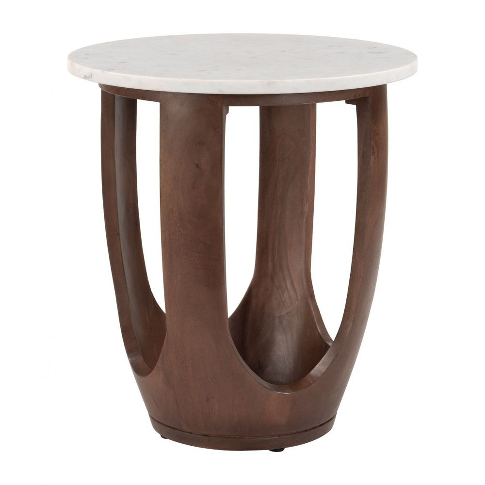 Vaan Side Table Zuo 111039 | Natural Marble, Solid Mango Wood, MDF | White & Walnut