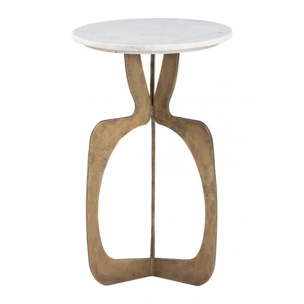 Patronus Side Table Zuo 111044 | Natural Marble, Powder Coated Iron, MDF | White & Brass
