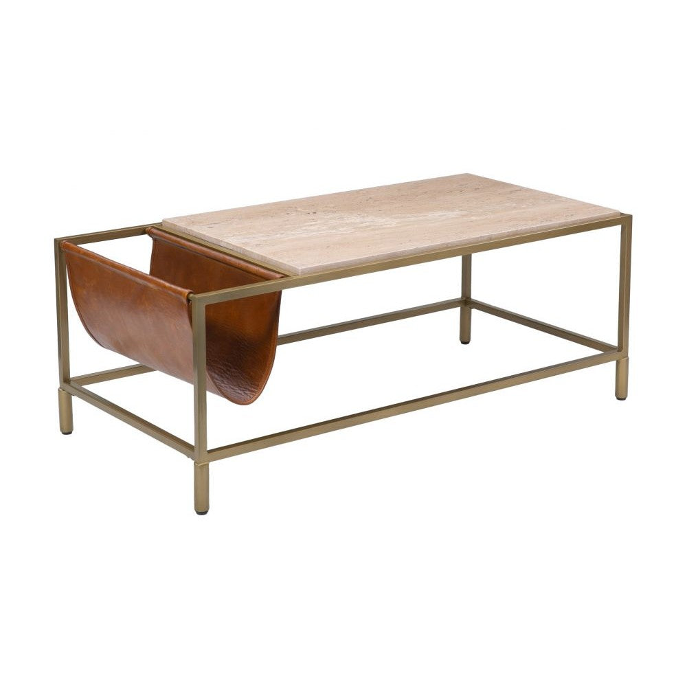 Altalen Coffee Table Zuo 111065 | 100% Genuine Leather, Travertine, MDF | Bras s