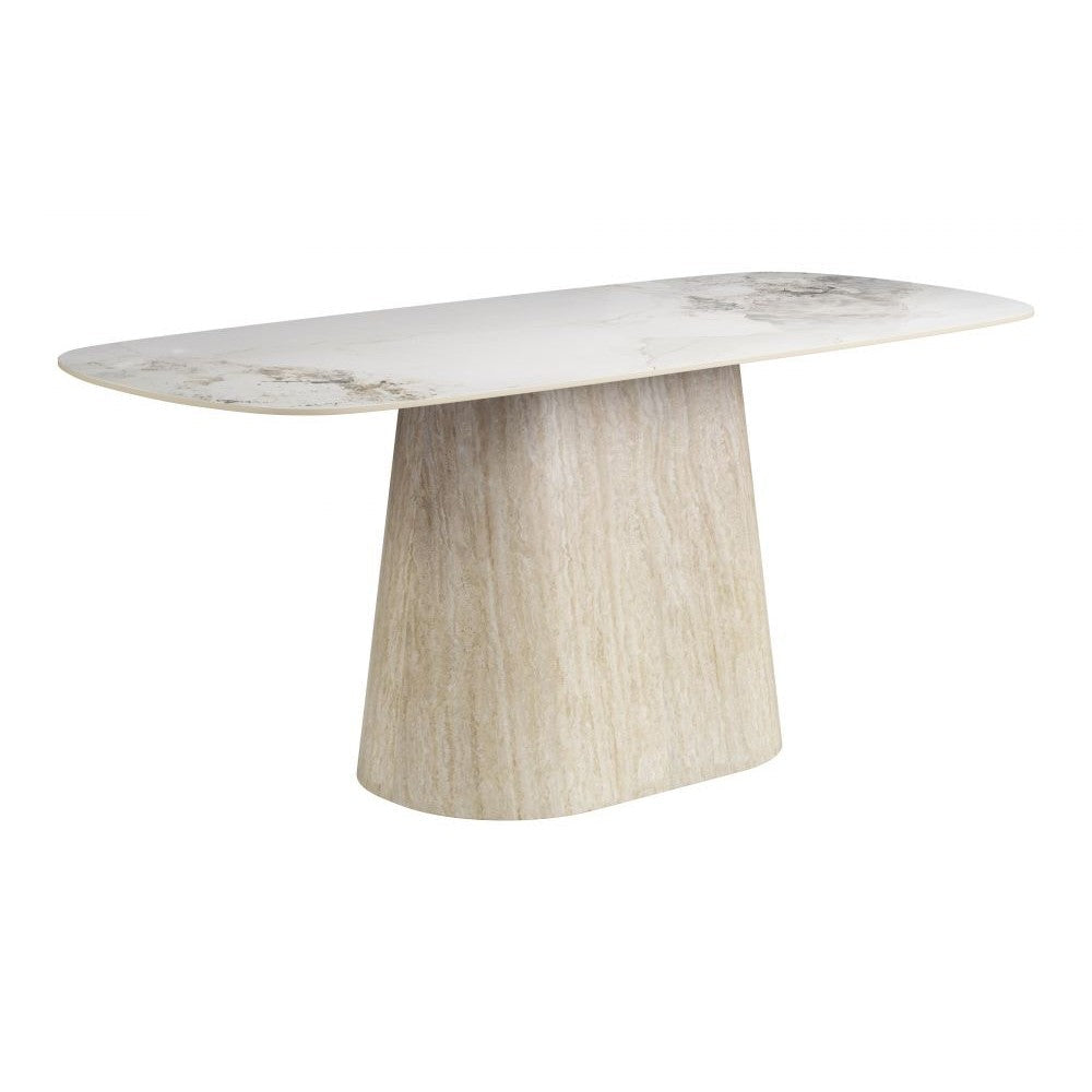 Nooka Dining Table Zuo 111104 | Faux Marble Sintered Stone, Faux Travertine MDF | White & Natural