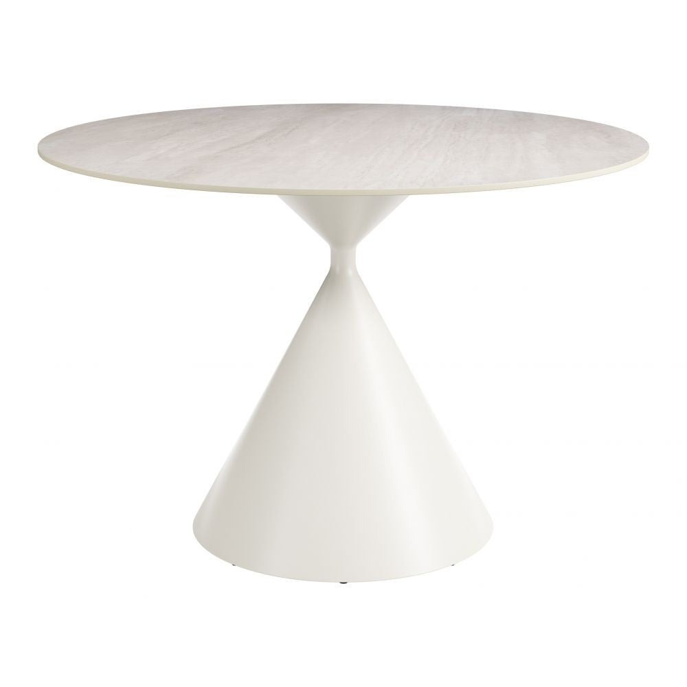 Plinn Dining Table Zuo 111105 | Faux Travertine Sintered Stone, MDF, Powder Coated Steel | Light Beige & White