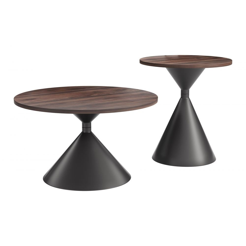 Rosk Coffee Table Set Zuo 111109 | Faux Wood MDF, Powder Coated Steel | Walnut& Black