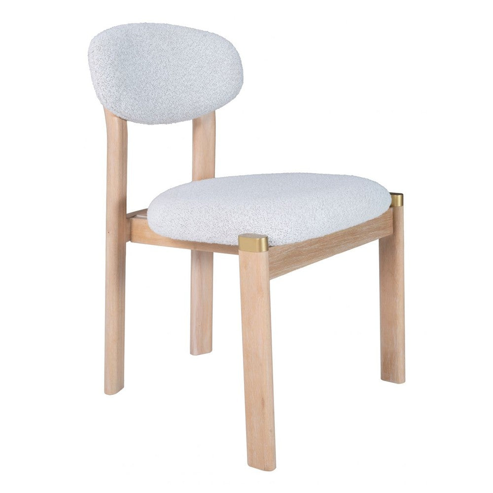 Rilou Dining Chair Zuo 111122 | Shearling Style Fabric, Whitewashed, Rubberwood, Powder Coated Steel | White & Natural