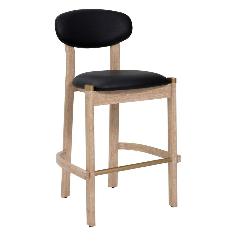 Rilou Barstool Zuo 111181 | Faux Leather, Whitewashed, Rubberwood, Powder Coated Steel | Black & Natural