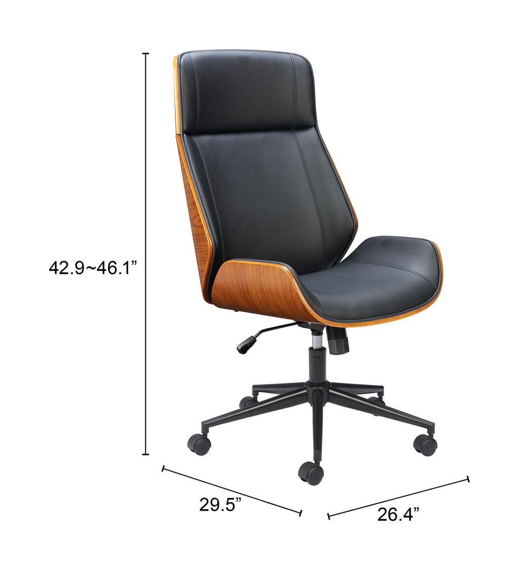 ZUO Flex High Back Office Chair — Black Faux Leather, Adjustable Height, 330 lb Capacity