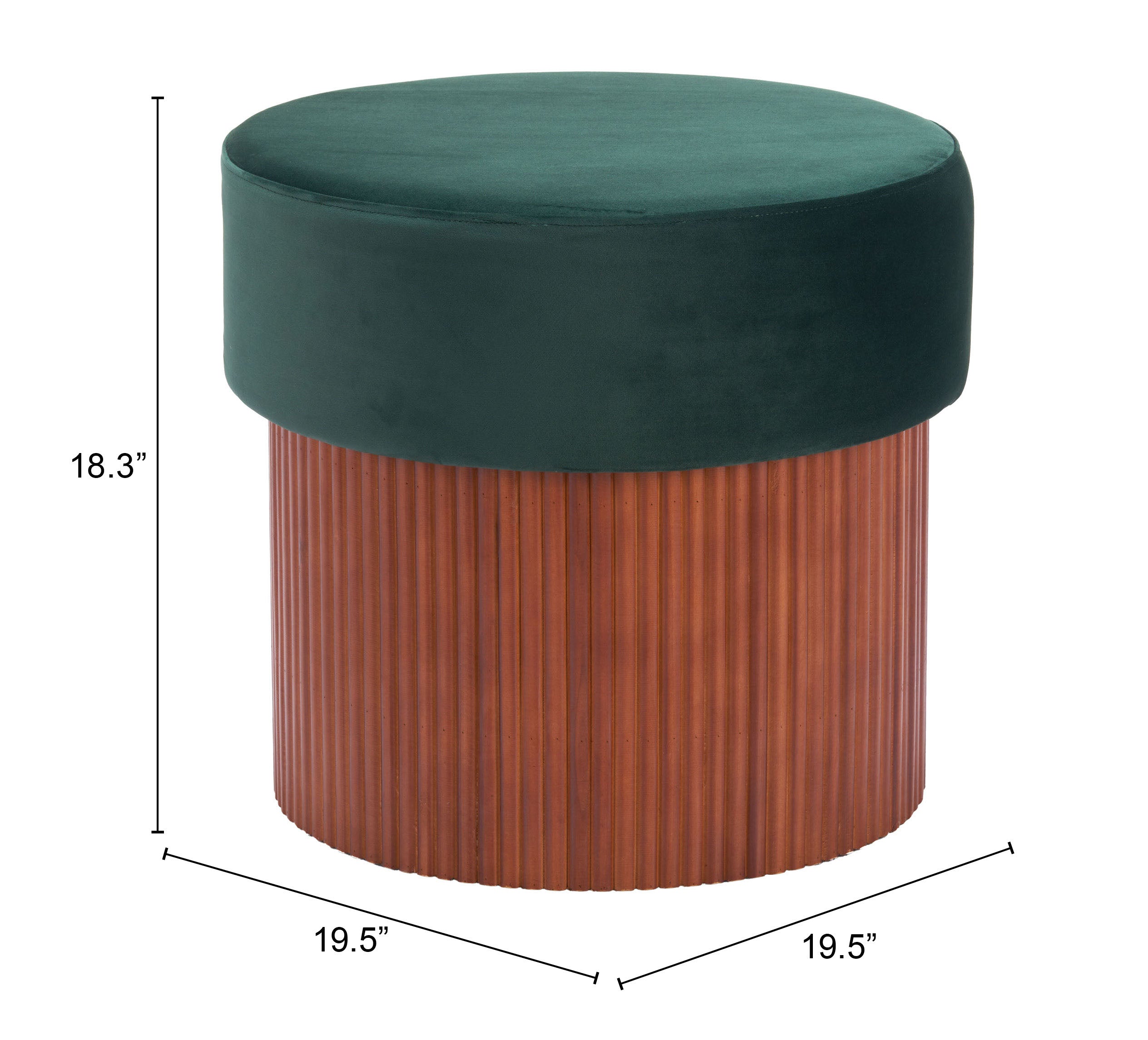 ZUO Boto Storage Ottoman — Green Velvet, Hidden Storage, Pine Wood Base, 330 lb Capacity