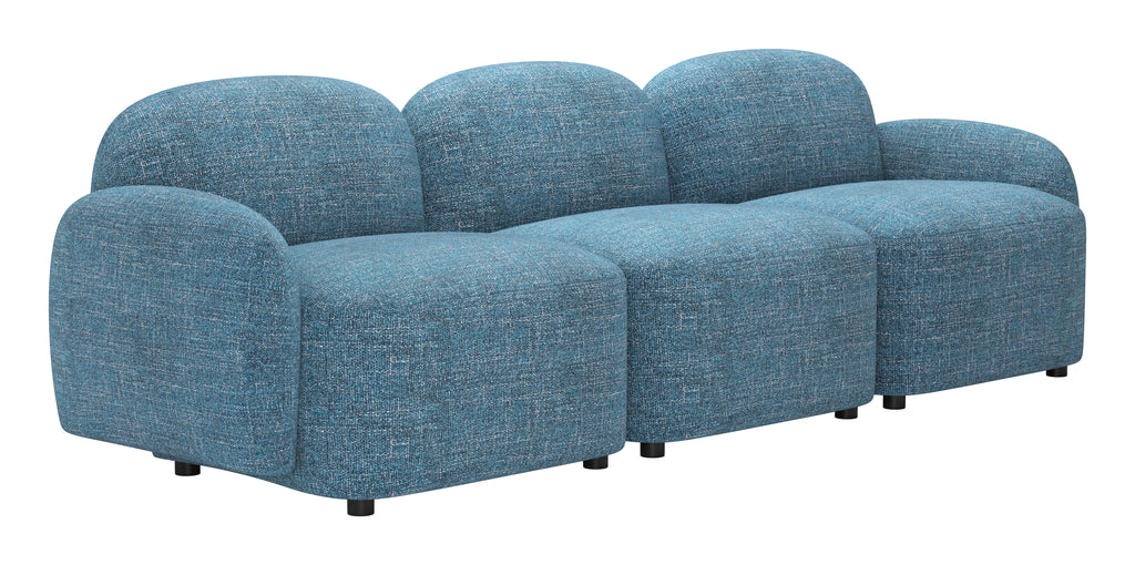ZUO Cleo Modular Sofa — Blue Textured Fabric, 100.8" Sectional, Black Rubberwood Legs