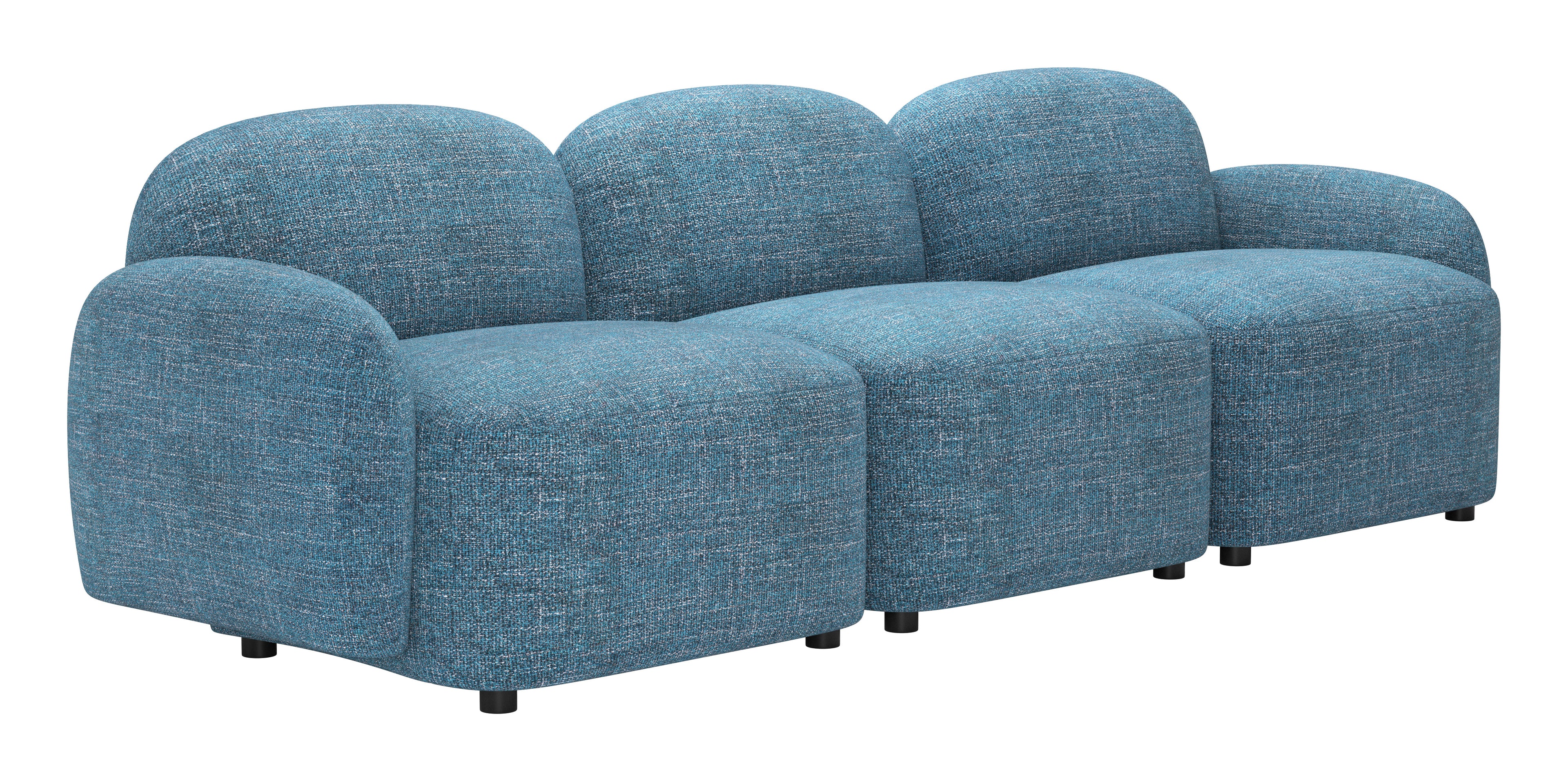 ZUO Cleo Modular Sofa — Blue Textured Fabric, 100.8" Sectional, Black Rubberwood Legs