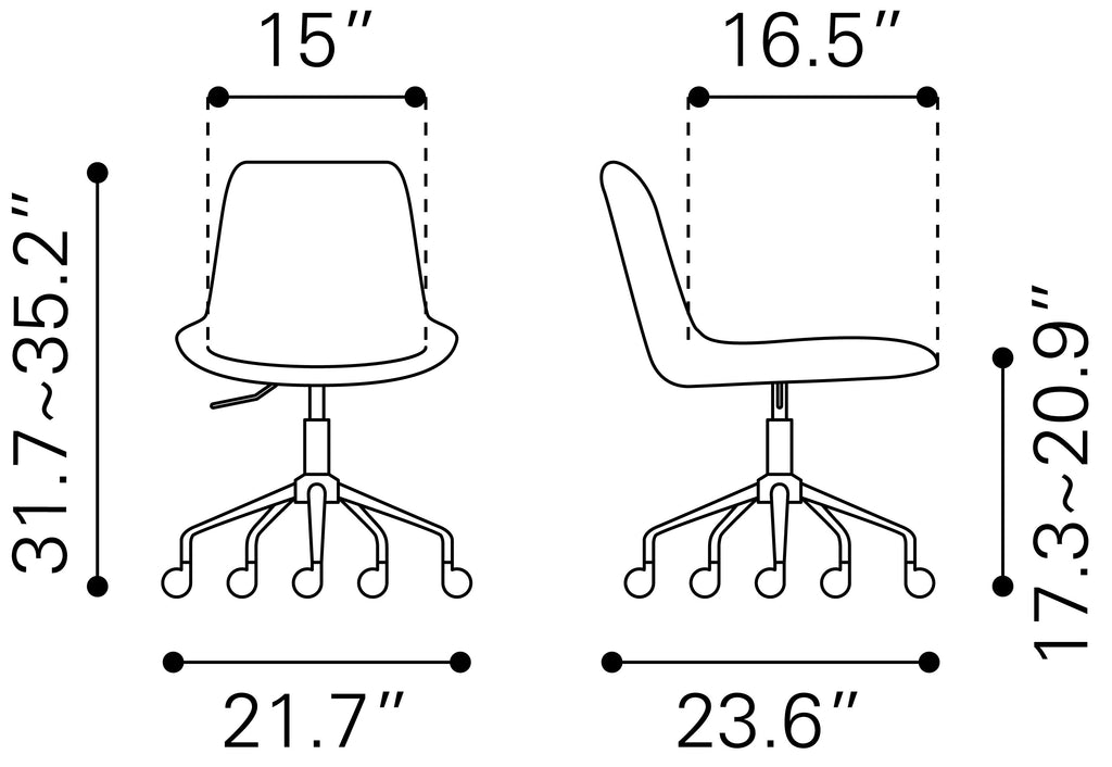 ZUO Byron Mid-Century Office Chair — Gray Faux Leather, Adjustable Height, Black Powder Coated Steel