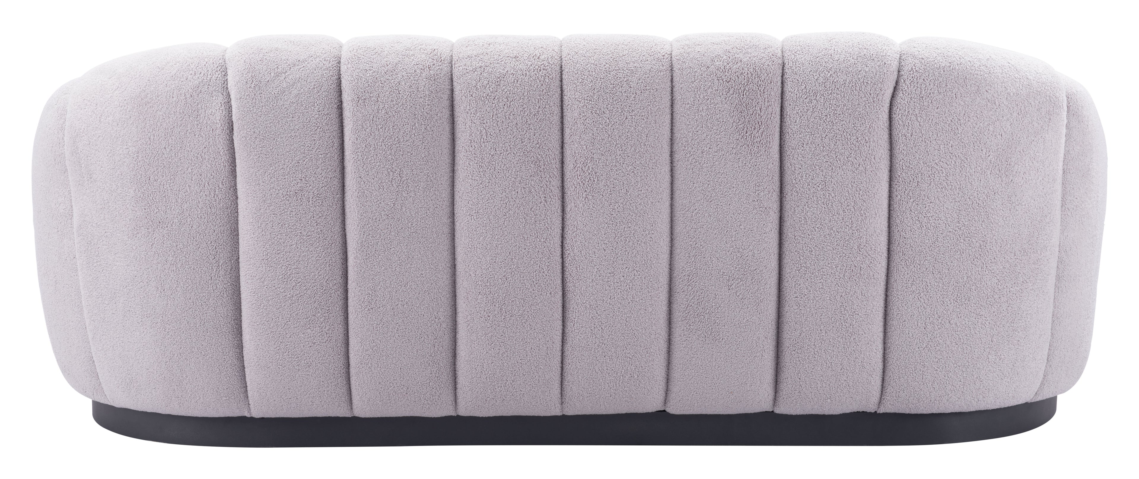 ZUO Bhutan Sofa — Light Gray Shearling Fabric, 84.6" Glam Modern, Black Steel Base, 440 lb Capacity